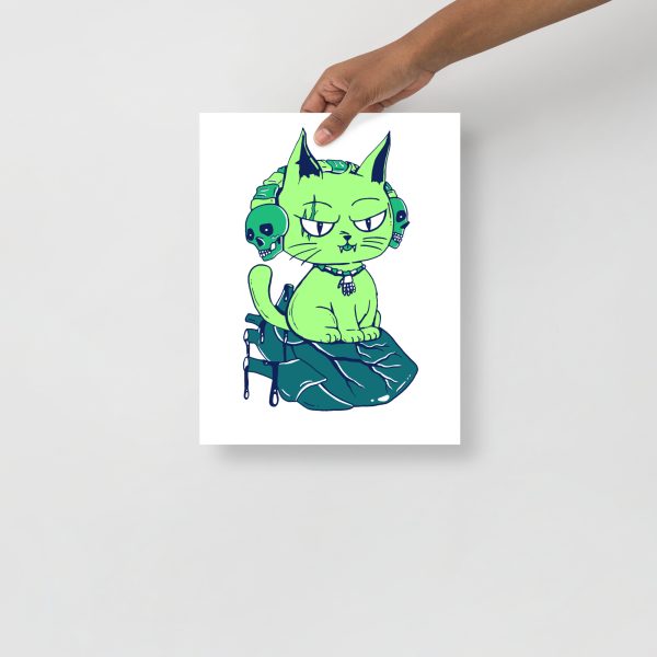 Green Cat Drawing “Wicked Cat on a Heart” Cat Art Print - Image 2