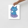 Mountain Blue Cat Drawing “Wicked Cat on a Heart” Cat Art Print - Image 2
