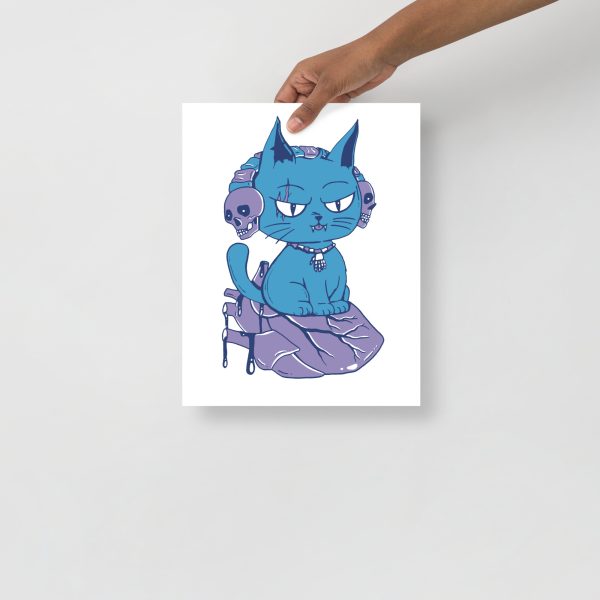 Mountain Blue Cat Drawing “Wicked Cat on a Heart” Cat Art Print - Image 2