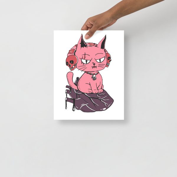 Mauve Rose Cat Drawing “Wicked Cat on a Heart” Cat Art Print - Image 2