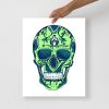 Green Day of the Dead Skull Artwork "Los Muertos" Skull Drawing