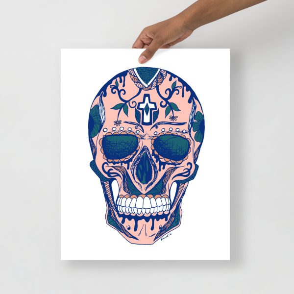 Pink Day of the Dead Skull Artwork "Los Muertos" Skull Drawing