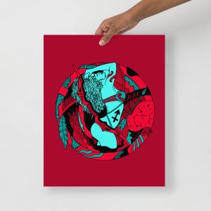 Turquoise Red Sagittarius Art “Sagittarius Beauty” Sagittarius Drawing