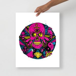 CMYK Pink Skull Artwork "Circle of Humanity" Skull Drawing