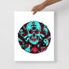 Turquoise Red Skull Artwork "Circle of Humanity" Skull Drawing