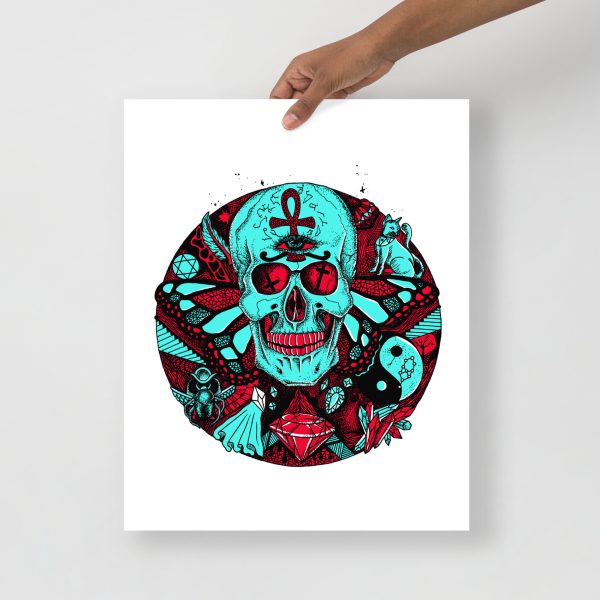 Turquoise Red Skull Artwork "Circle of Humanity" Skull Drawing