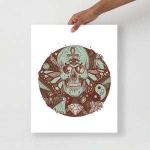 Sage Green Skull Artwork "Circle of Humanity" Skull Drawing