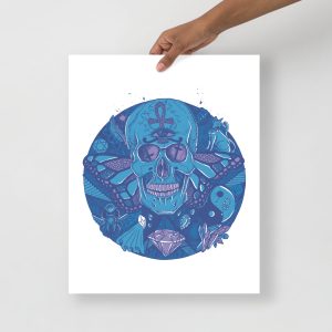 Mountain Blue Skull Artwork "Circle of Humanity" Skull Drawing