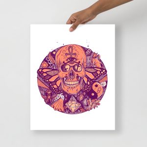 Peach Skull Artwork "Circle of Humanity" Skull Drawing