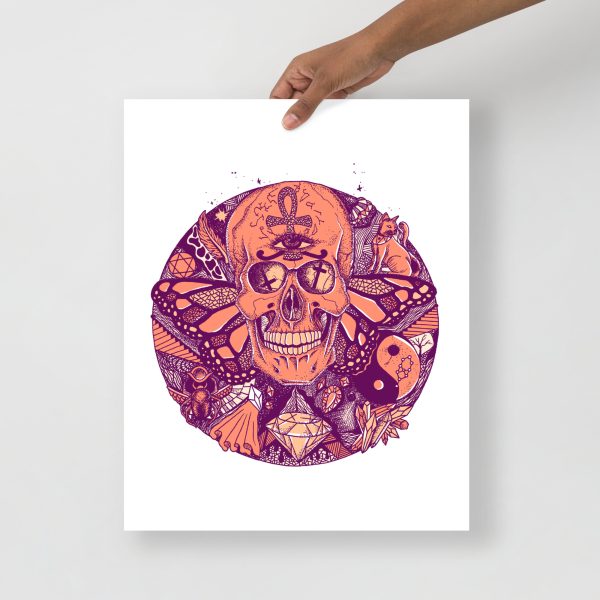 Peach Skull Artwork "Circle of Humanity" Skull Drawing