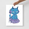 Mountain Blue Cat Drawing “Wicked Cat on a Heart” Cat Art Print