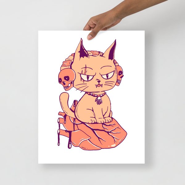 Peach Cat Drawing “Wicked Cat on a Heart” Cat Art Print