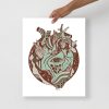 Sage Green Heart Drawing “Cosmic Heart” Anatomical Heart Art Print