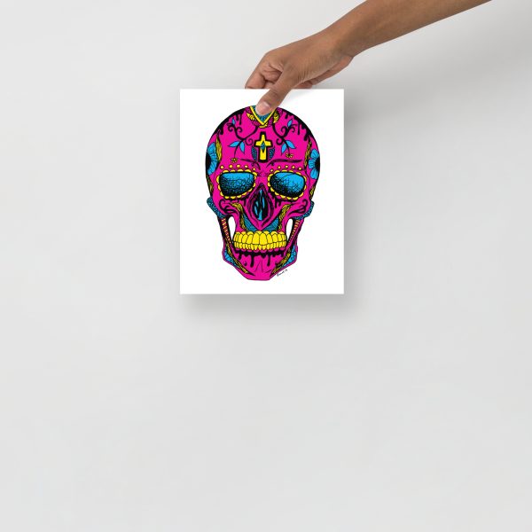 CMYK Pink Day of the Dead Skull Artwork "Los Muertos" Skull Drawing - Image 3