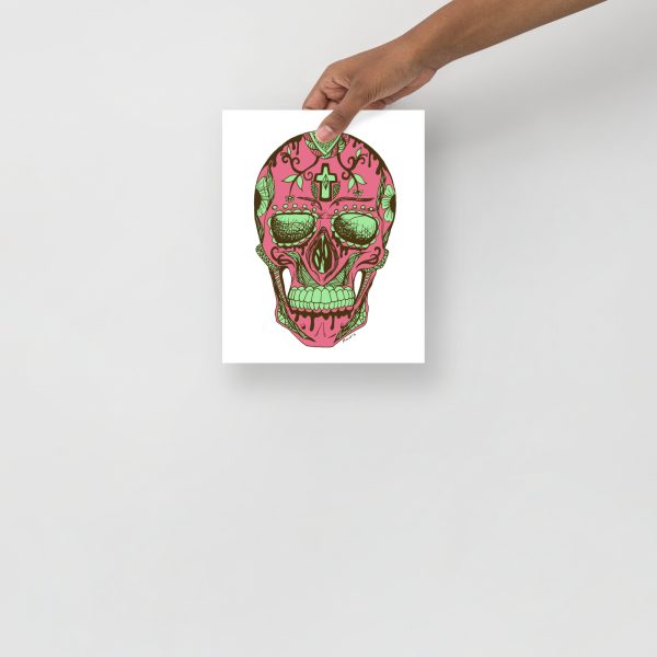 Pink and Green Day of the Dead Skull Artwork "Los Muertos" Skull Drawing - Image 3