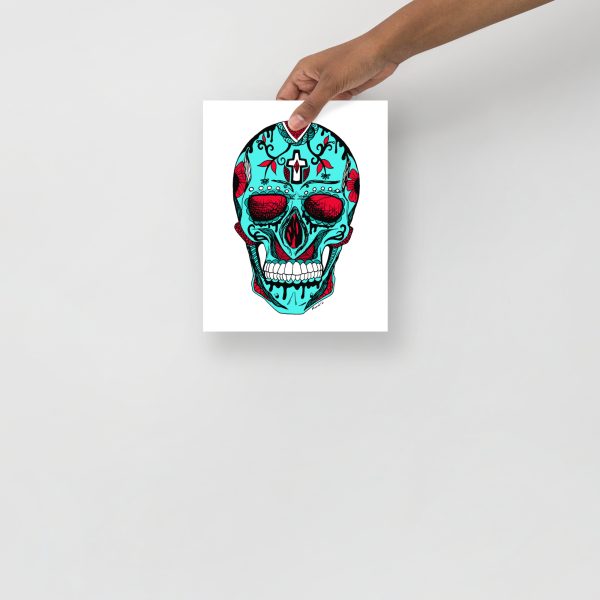 Turquoise Red Day of the Dead Skull Artwork "Los Muertos" Skull Drawing - Image 3