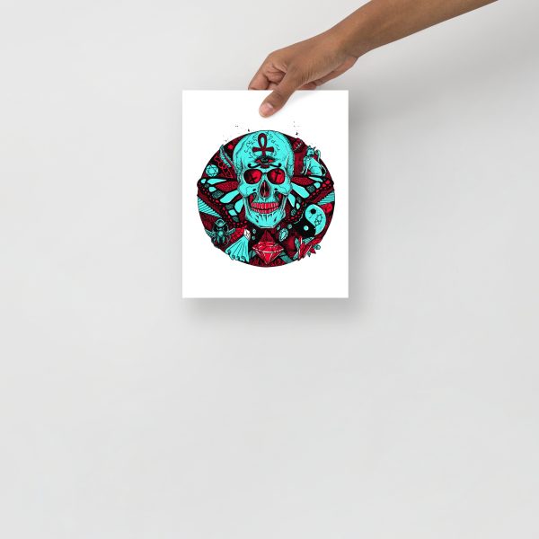 Turquoise Red Skull Artwork "Circle of Humanity" Skull Drawing - Image 3