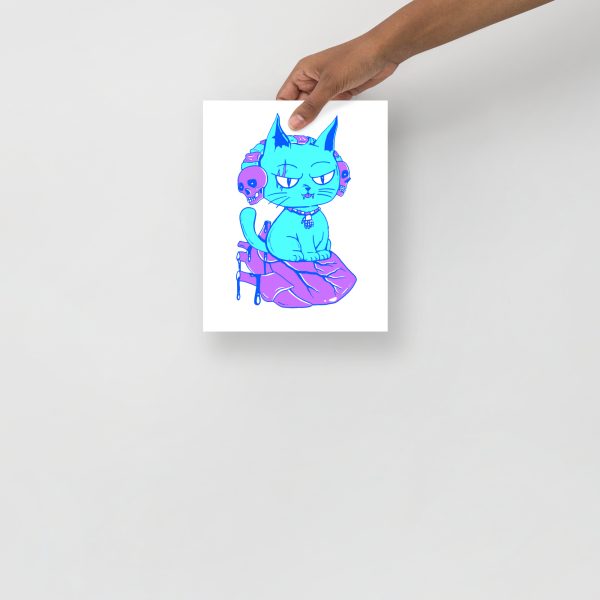 Blue Cat Drawing “Wicked Cat on a Heart” Cat Art Print - Image 3