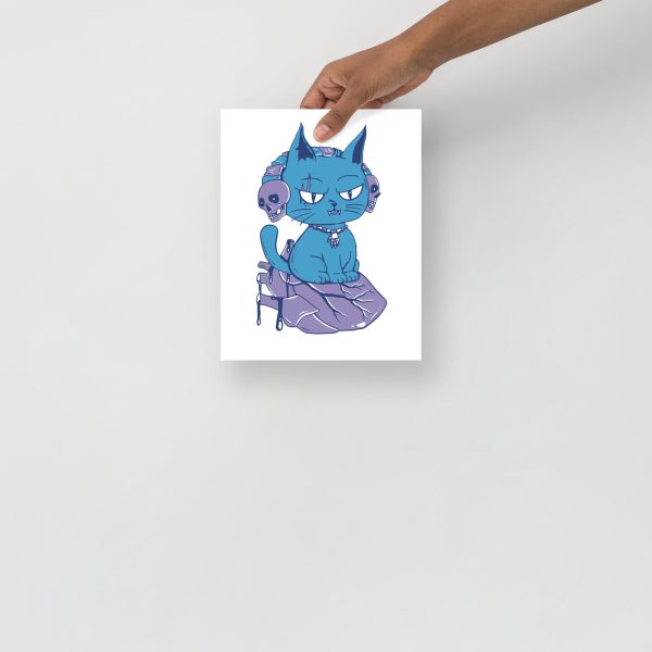 Mountain Blue Cat Drawing “Wicked Cat on a Heart” Cat Art Print - Image 3