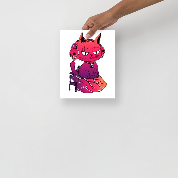 Sunset Cat Drawing “Wicked Cat on a Heart” Cat Art Print - Image 3