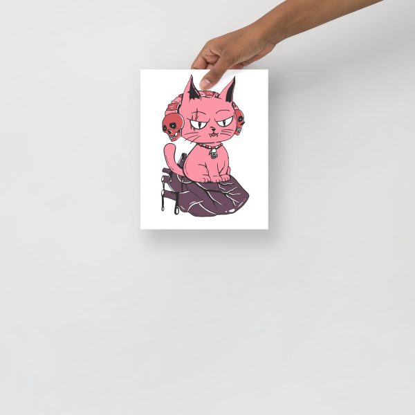 Mauve Rose Cat Drawing “Wicked Cat on a Heart” Cat Art Print - Image 3