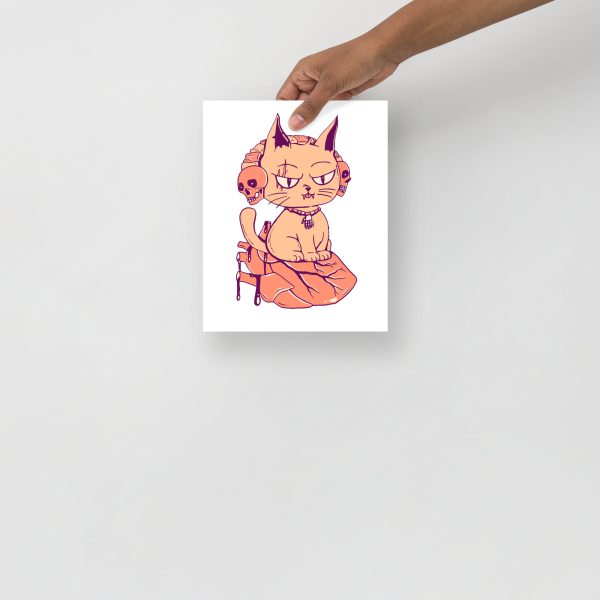 Peach Cat Drawing “Wicked Cat on a Heart” Cat Art Print - Image 3