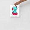 Turquoise Red Cat Drawing “Wicked Cat on a Heart” Cat Art Print - Image 3