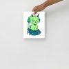 Minimal green cat art print on matte museum-quality paper, featuring a wicked cat on a heart