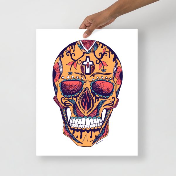 Triadic Day of the Dead skull art print on matte museum-quality paper