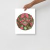 Pink and green skull drawing print on matte museum-quality paper for wall decor