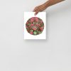 Pink and green skull drawing art print on matte museum-quality paper for wall decor