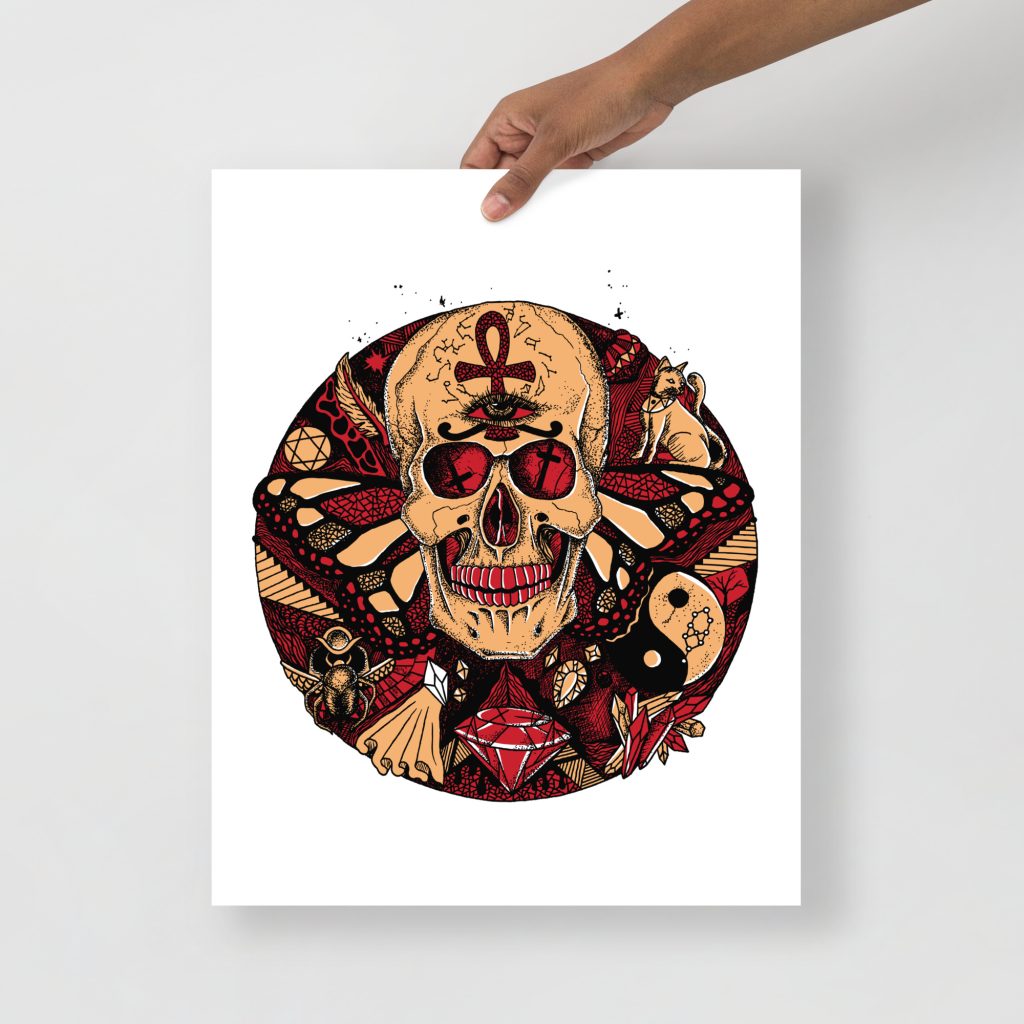 Red Skull Art Print - Circle of Humanity Drawing