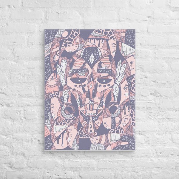 Rose pink Afrocentric African mask canvas print depicting Atok and 12 tribe chiefs