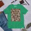 Sage green Afrocentric t-shirt featuring African mask art print in soft ring-spun cotton