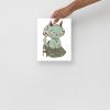 Sage green cat art print featuring a wicked cat on a heart on matte museum-quality paper