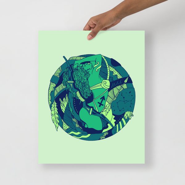 Green Sagittarius art print on matte museum-quality paper for chic wall decor