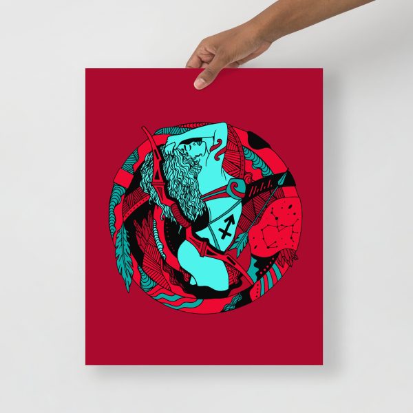 Turquoise and red Sagittarius art print on matte museum-quality paper for wall decor