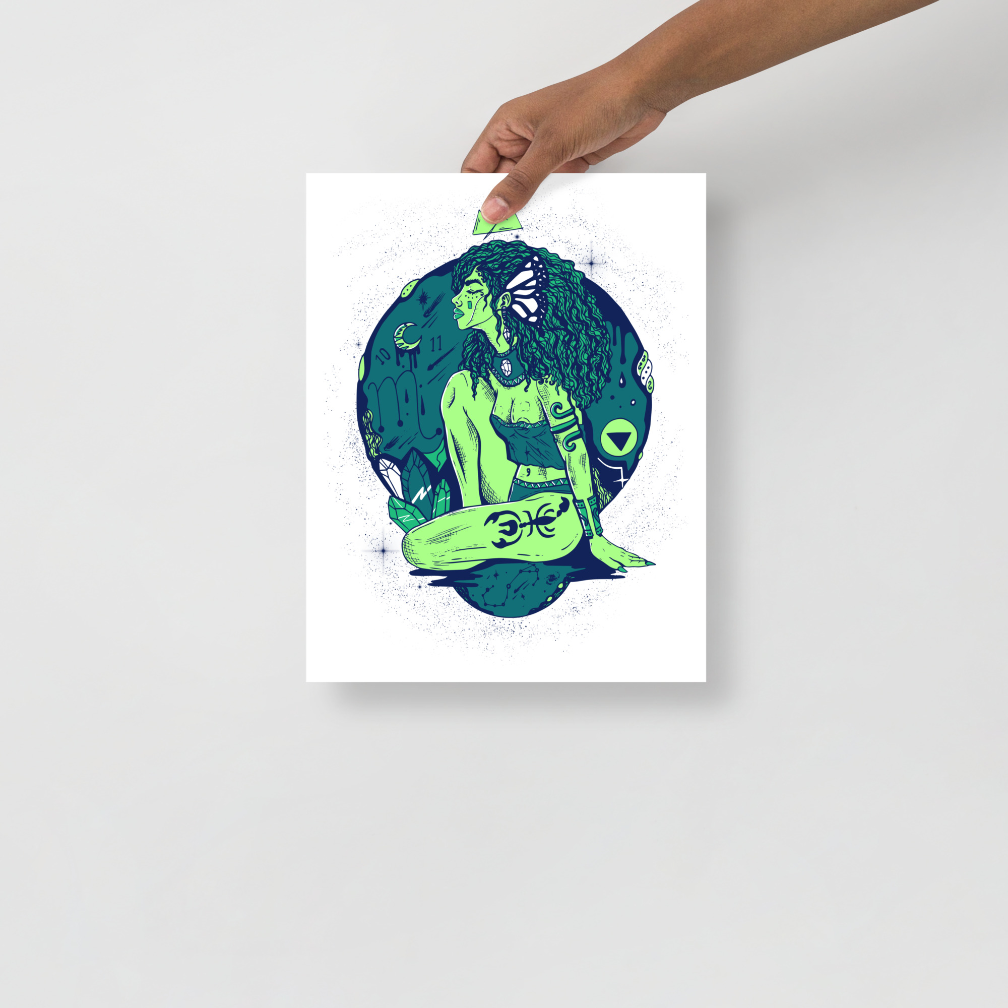 Scorpio goddess art print on matte museum-quality paper displayed at an angle