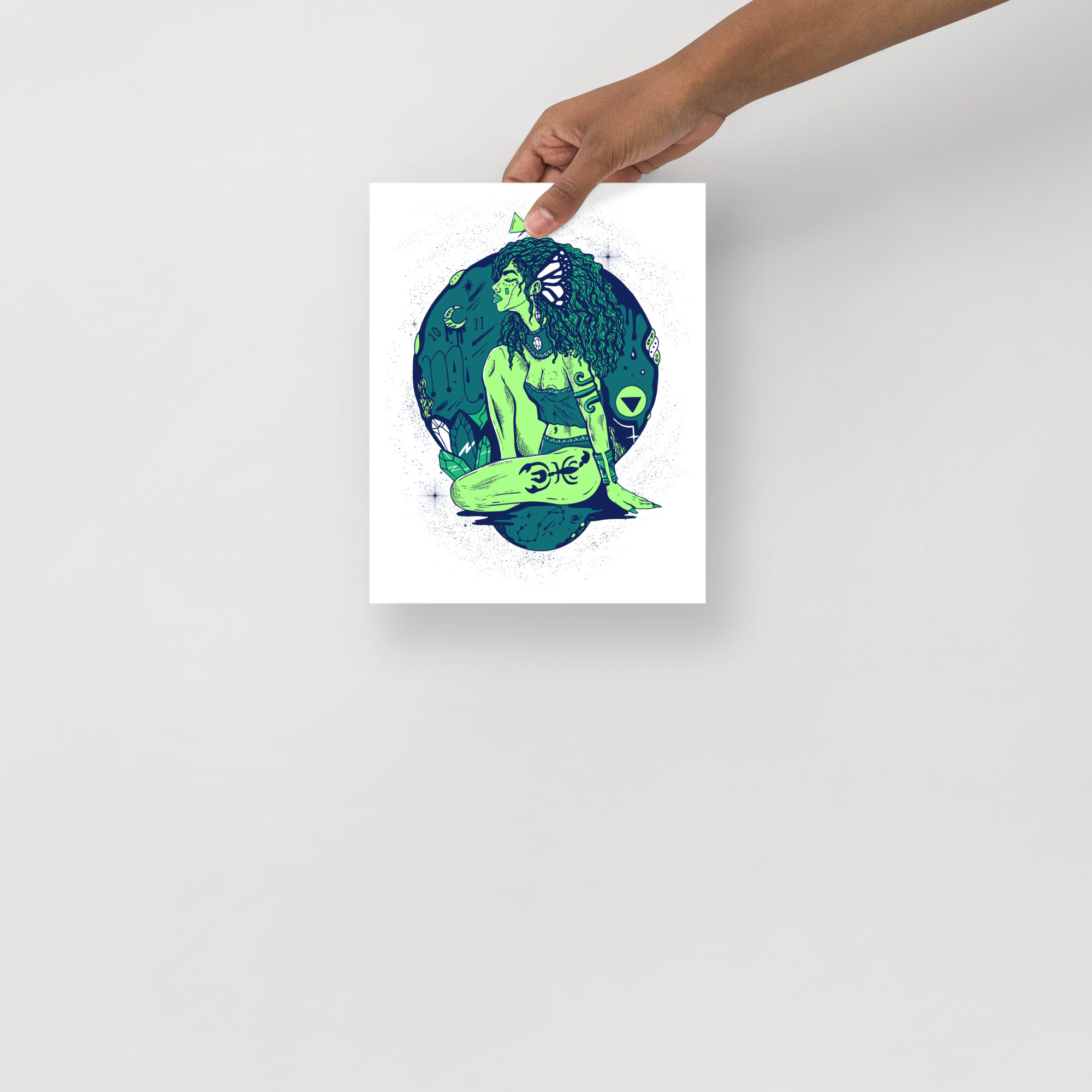 Scorpio goddess art print on matte museum-quality paper styled in a chic minimal space