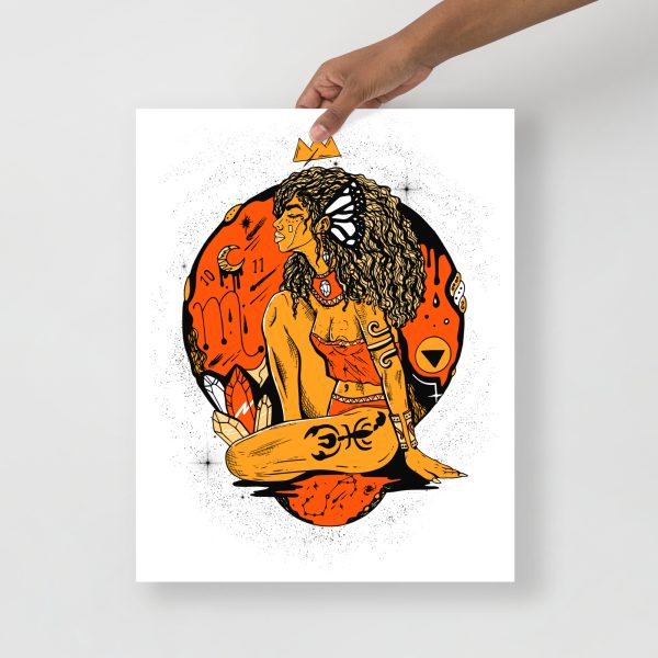 Black and orange Scorpio Goddess art print on matte museum-quality paper for chic decor