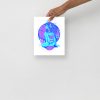 Blue Scorpio goddess art print on matte museum-quality paper displayed in a modern space