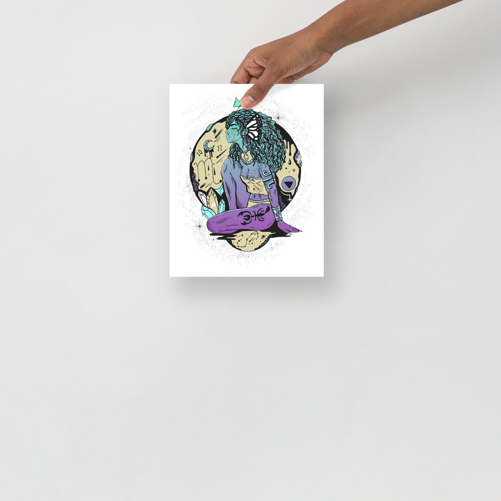 Purple Scorpio goddess art print on matte museum-quality paper for chic wall decor