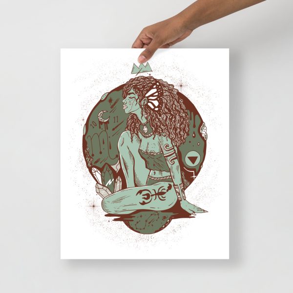 Sage green Scorpio goddess art print on matte museum-quality paper for chic wall decor