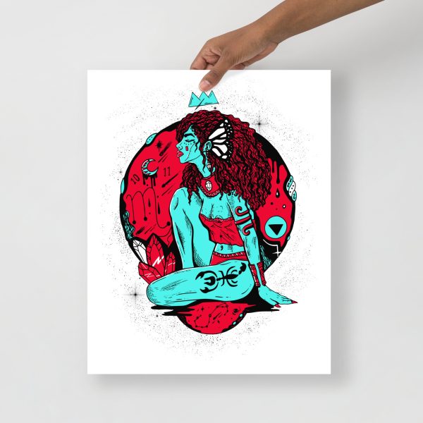 Turquoise and red Scorpio goddess art print on matte museum-quality paper