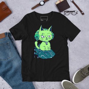 Green Cat Shirt “Wicked Cat on a Heart” Cat T-Shirt Design