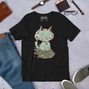Sage Green Cat Shirt “Wicked Cat on a Heart” Cat T-Shirt Design