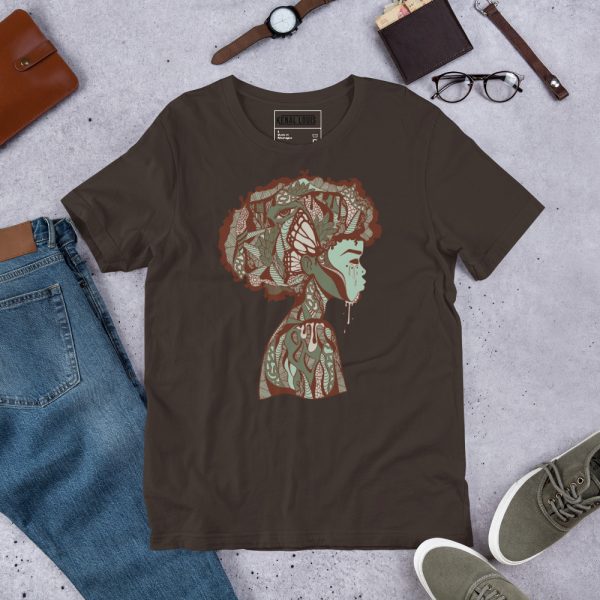 Sage Green Afrocentric Fashion Tees "Beautiful Mind" Afrocentric Art - Image 3