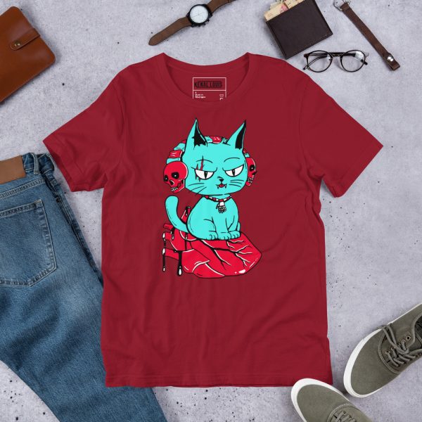 Turquoise Red Cat Shirt “Wicked Cat on a Heart” Cat T-Shirt Design - Image 2