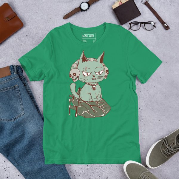 Sage Green Cat Shirt “Wicked Cat on a Heart” Cat T-Shirt Design - Image 3