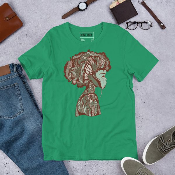 Sage Green Afrocentric Fashion Tees "Beautiful Mind" Afrocentric Art - Image 4
